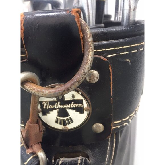 Vtg 1960's Northwestern Golf Co. Golf Folding Rolling Cart Bag 13 Clubs  Tubes - Picture 4 of 10